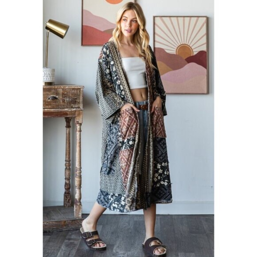 Oli & Hali Washed Mix Media Open Front Pocket Cardigan NEW Size Large - Picture 7 of 10